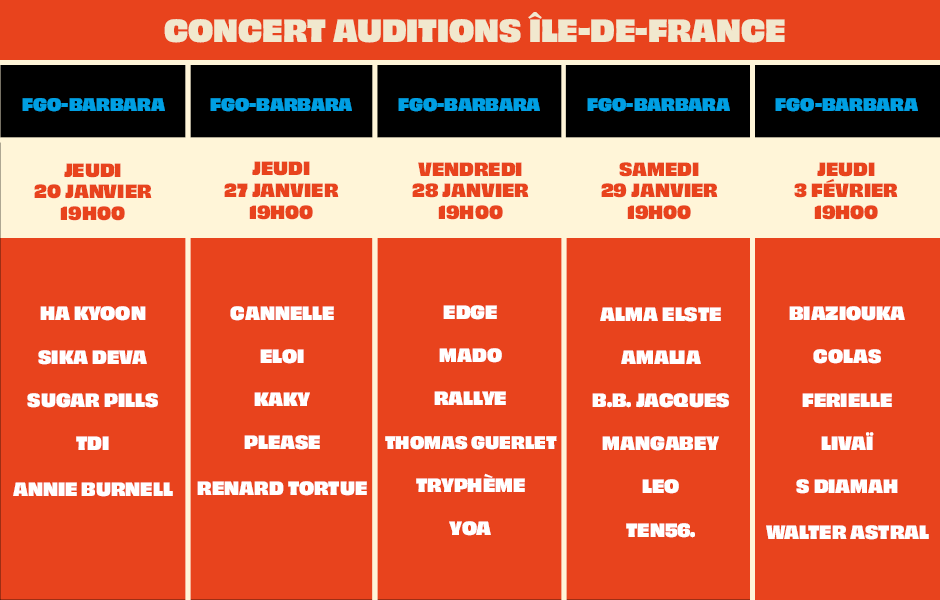 Voici le line-up des Concerts Auditions Régionales Ile de France !